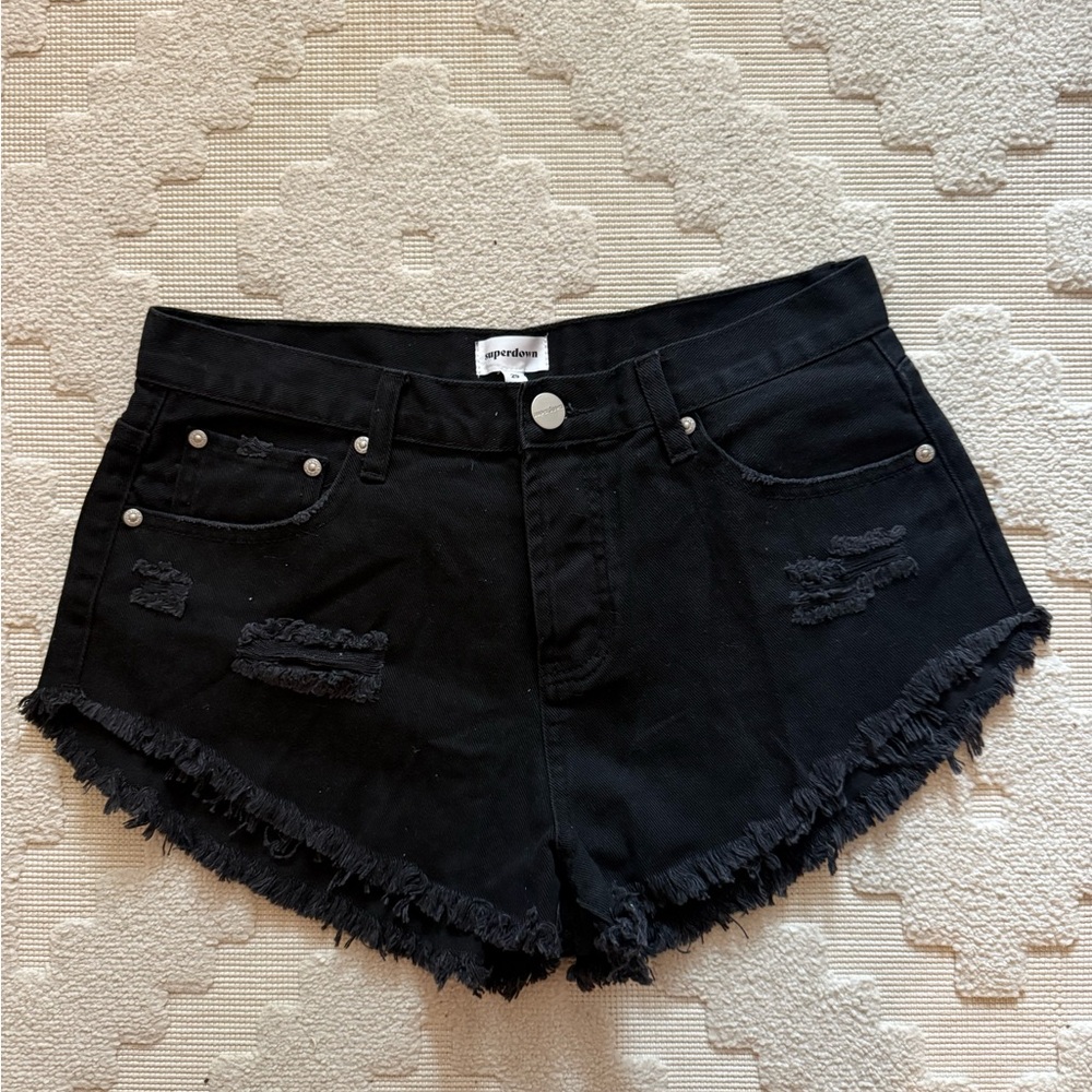 superdown Black Frayed Jean Shorts